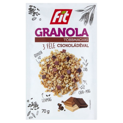 Granola din cereale cu 3 Tipuri de Ciocolata, 70g, Fit