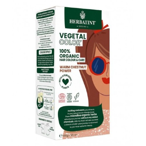 Vopsea de par Vegetal Color Warm Chestnut Power, 100g, Herbatint