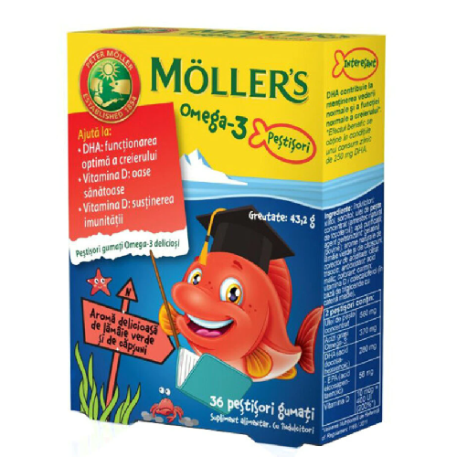 Mollers Omega-3 Fishes Strawberry, 36 jeleuri, Pharma Brands